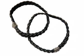 bracelet en cuir tress� gris fonc�